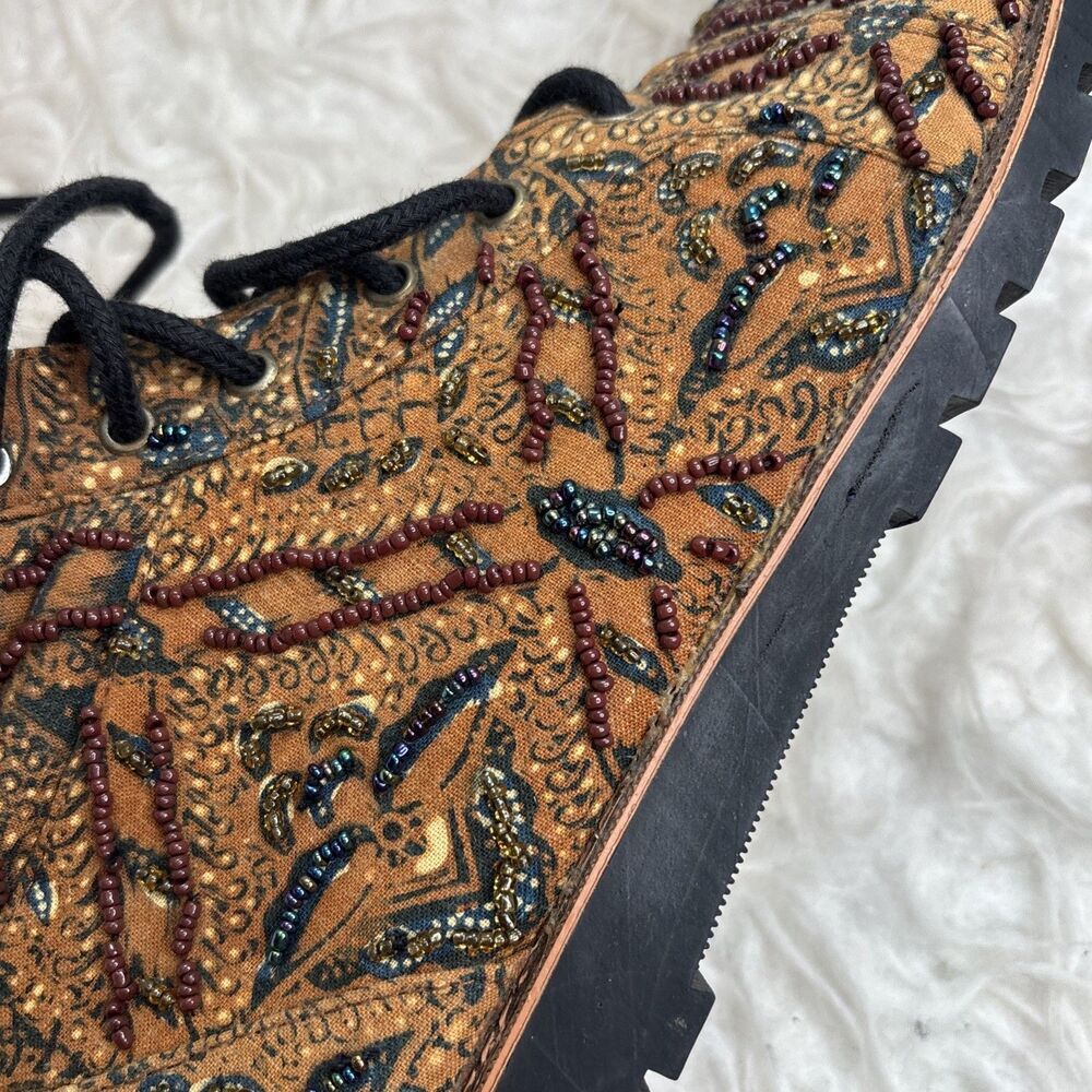 Women’s Beaded Paisley Textile Lace Up Shoes Boho Embroidered Indonesia Fits 8 - Picture 15 of 16
